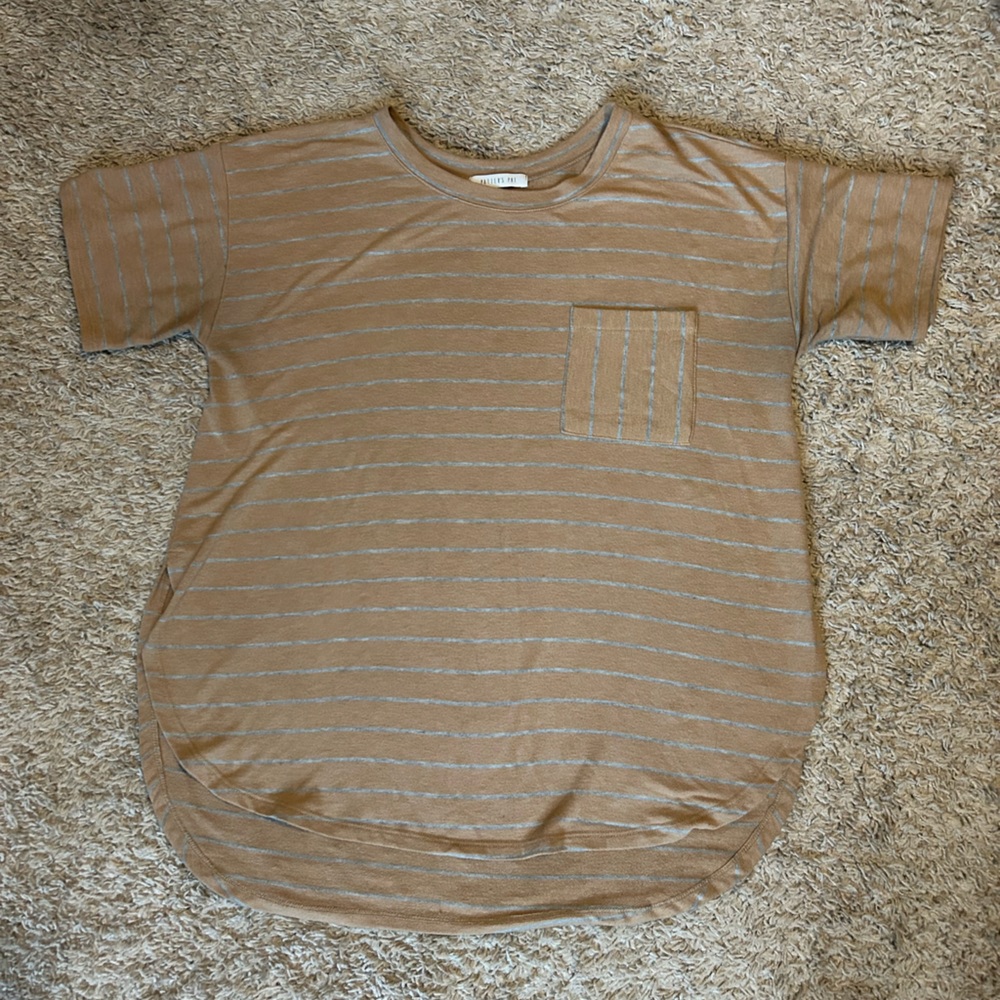 Tan and gray striped shirt with pocket